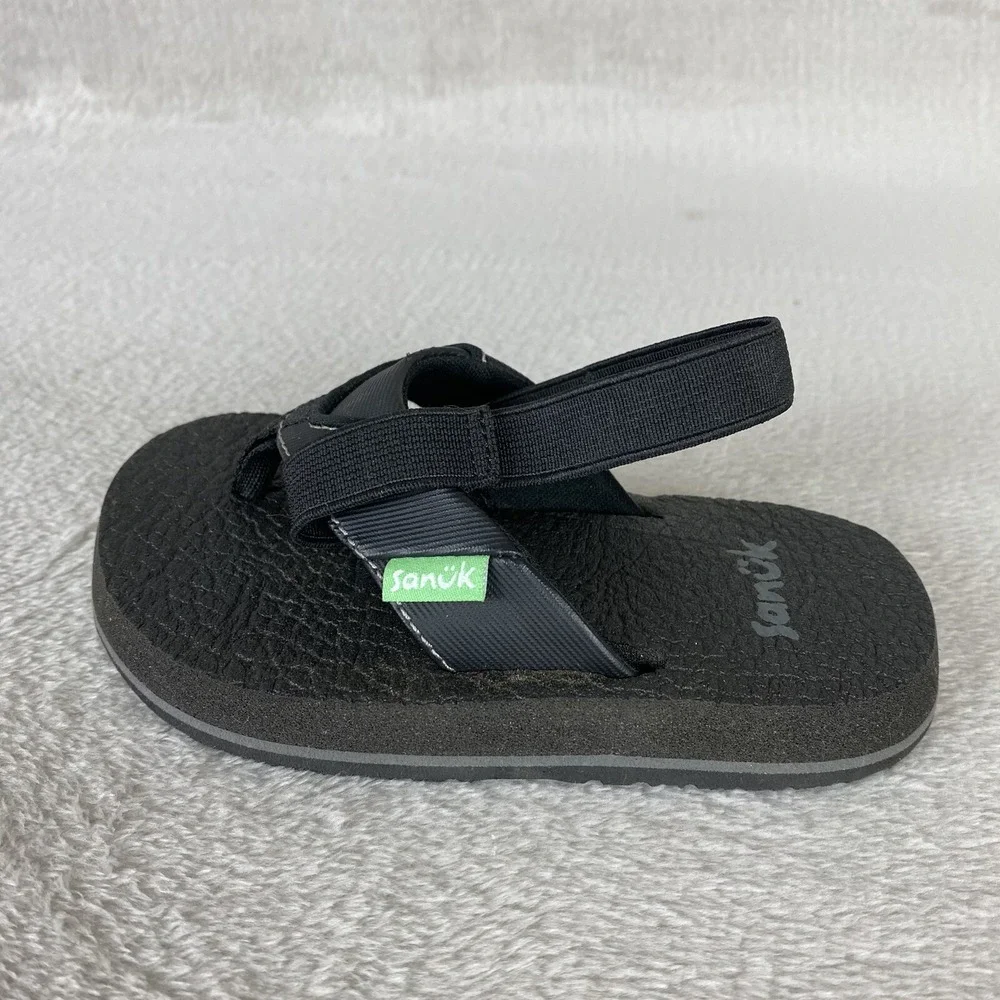 Sanuk Root Beer Cozy Baby Toddler Flip Flop Sandal Size 7 Black Slingback Water